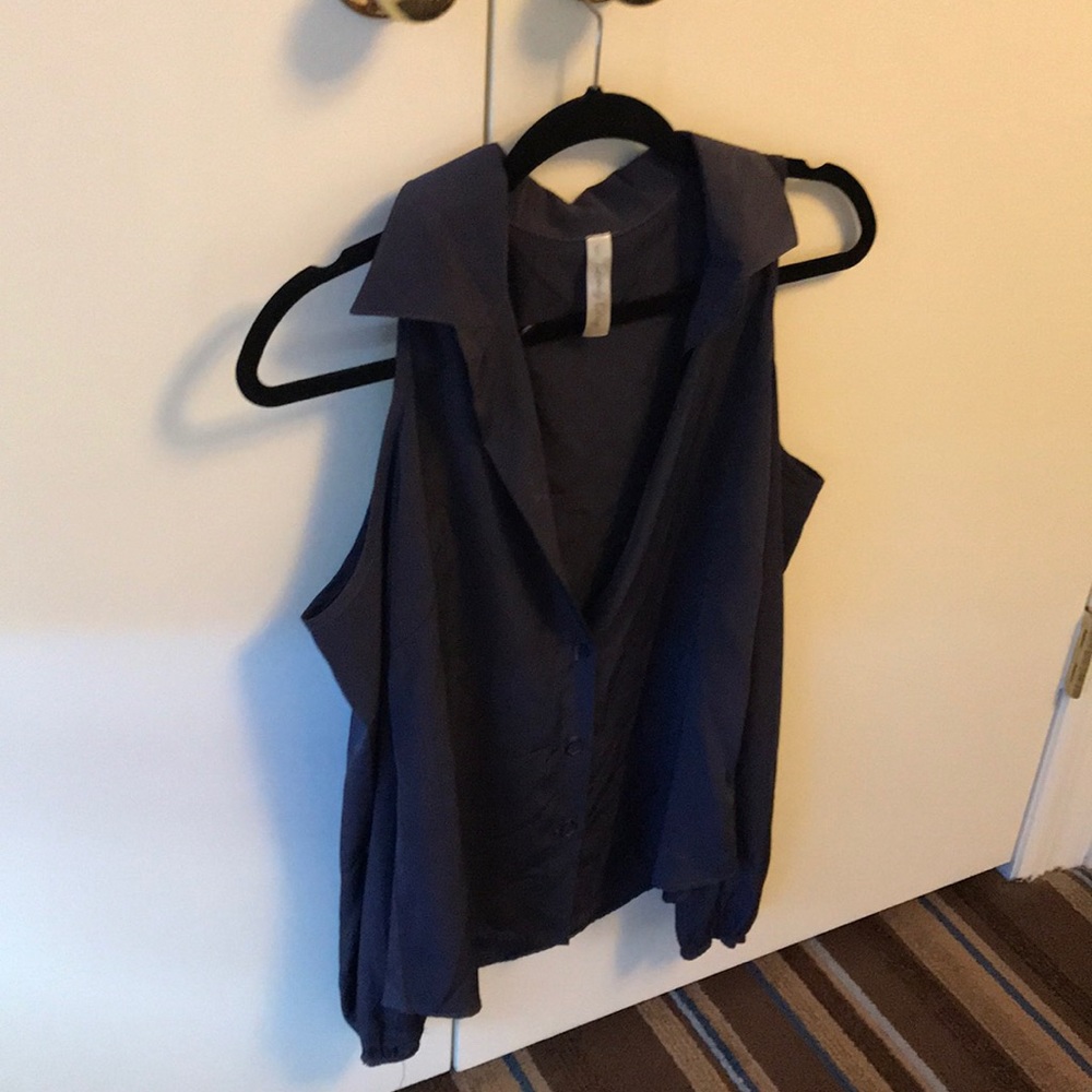Gorgeous Navy Button Down With A Cold Shoulder - image 4